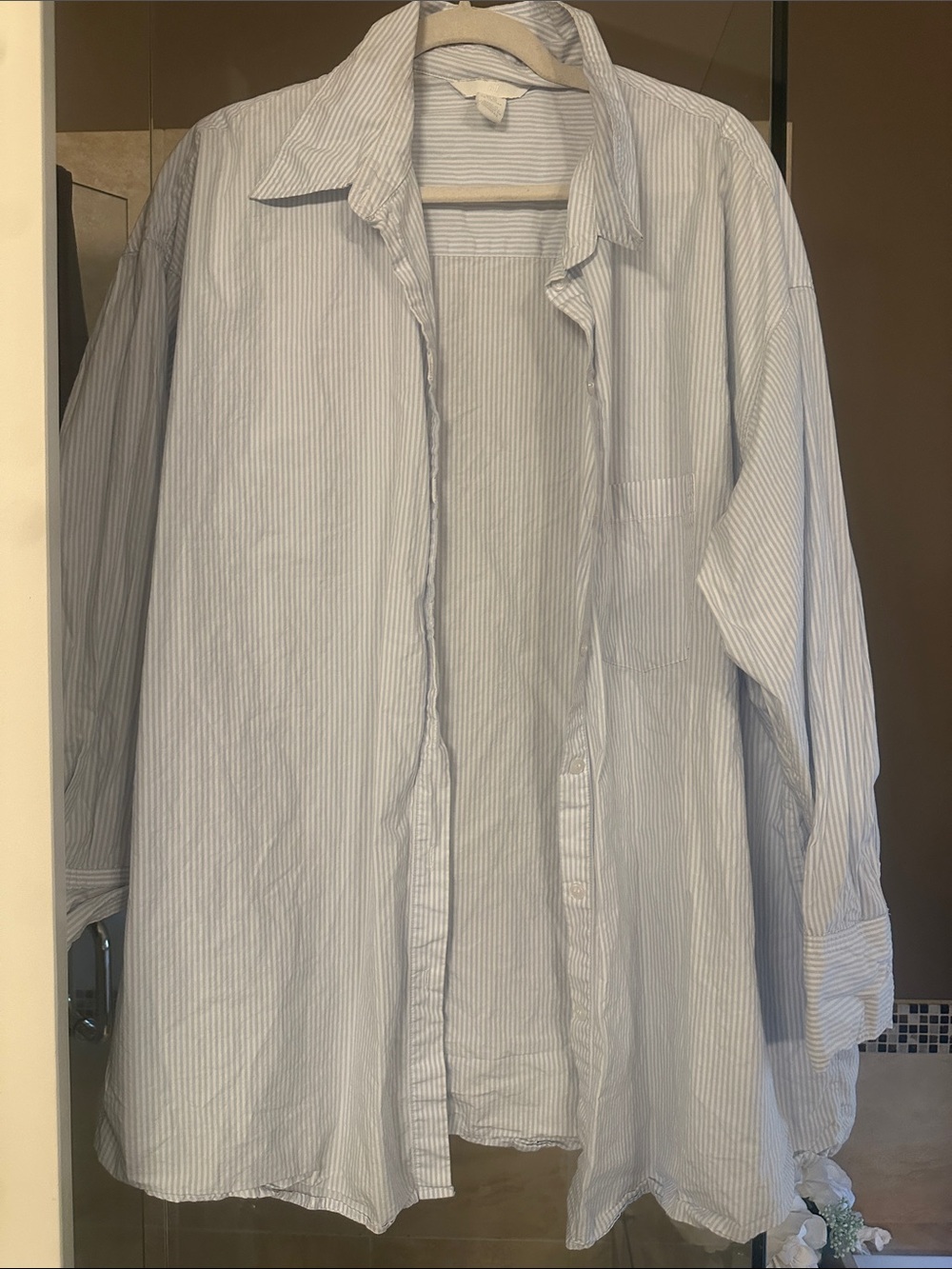 H&M Light Blue & White Pinstripe Shirt Jacket